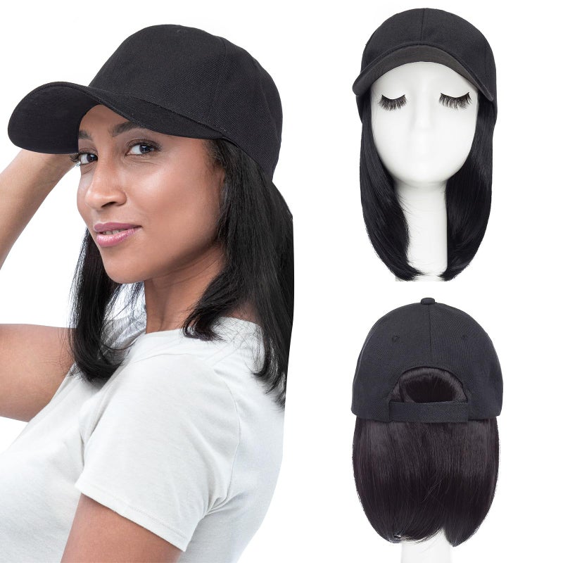 SEGO Baseball Cap with Hair Extensions for Women Heat Resistant Synthetic 6 Inch Adjustable Short Straight Hairpiece Replacement Wigs in Hat for Girls4A